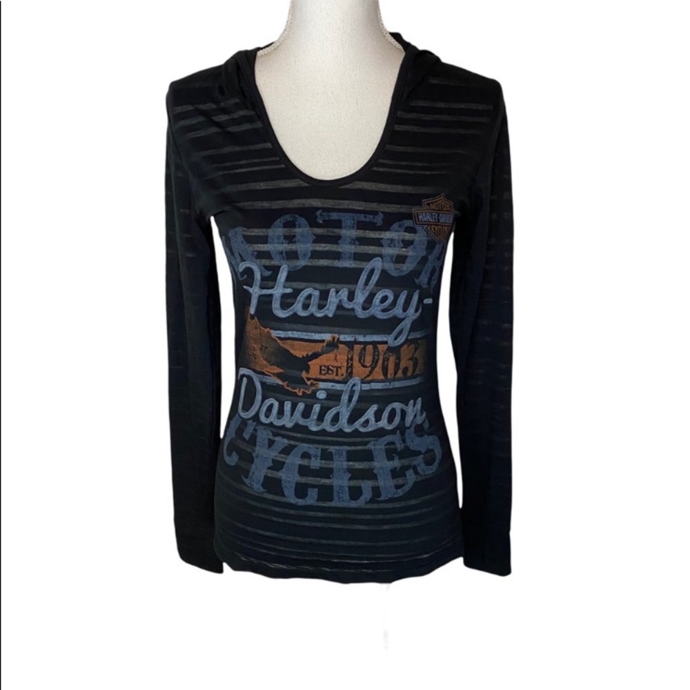 Harley Davidson Women’s Long Sleeve Hooded Burnout Tee Medium*** RUNS SMALL**